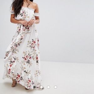 Boohoo Floral Off Shoulder Ruffle Maxi Dress